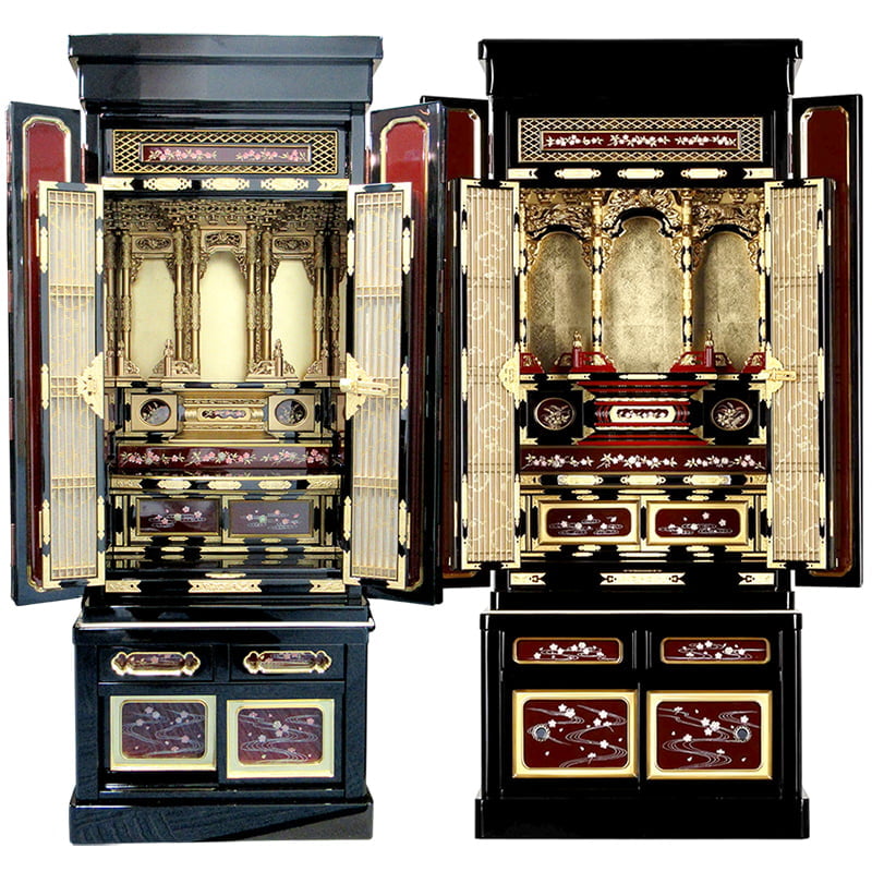 金仏壇・珠桜 - 紅溜塗りの戸裏と蒔絵が美しい浄土真宗向けのお仏壇