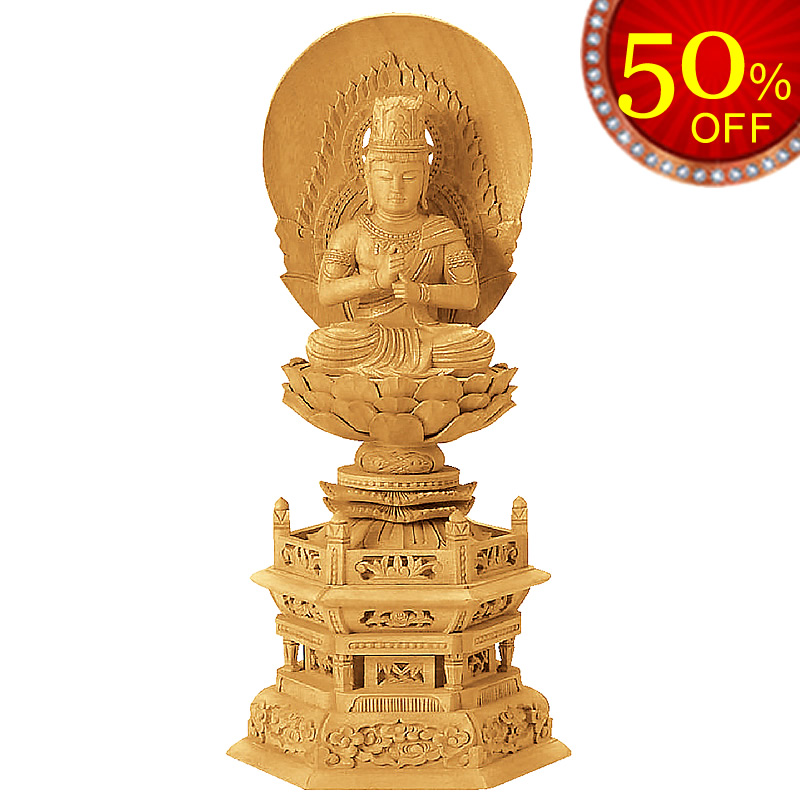 仏像・大日如来-楠木と金泥書き仕上げの六角台座の高級仏像｜ひだまり仏壇