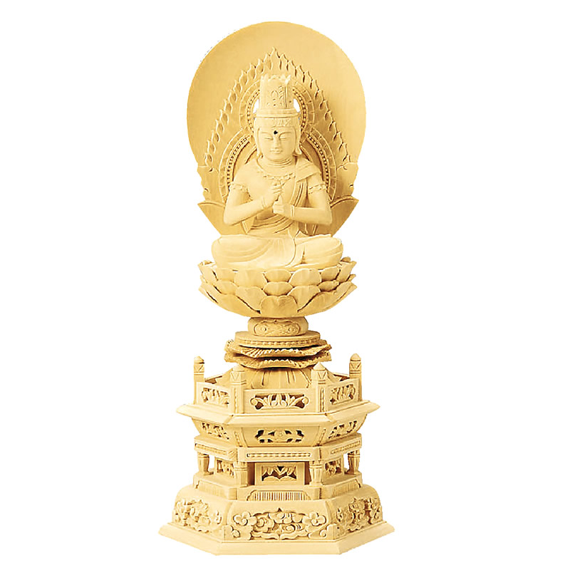 仏像・大日如来（真言宗 ご本尊）総白木＆六角台座のお仏像｜ひだまり仏壇