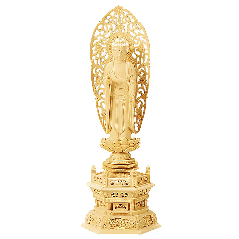 仏像・舟立弥陀（浄土宗 ご本尊）総白木＆六角台座のお仏像｜ひだまり仏壇