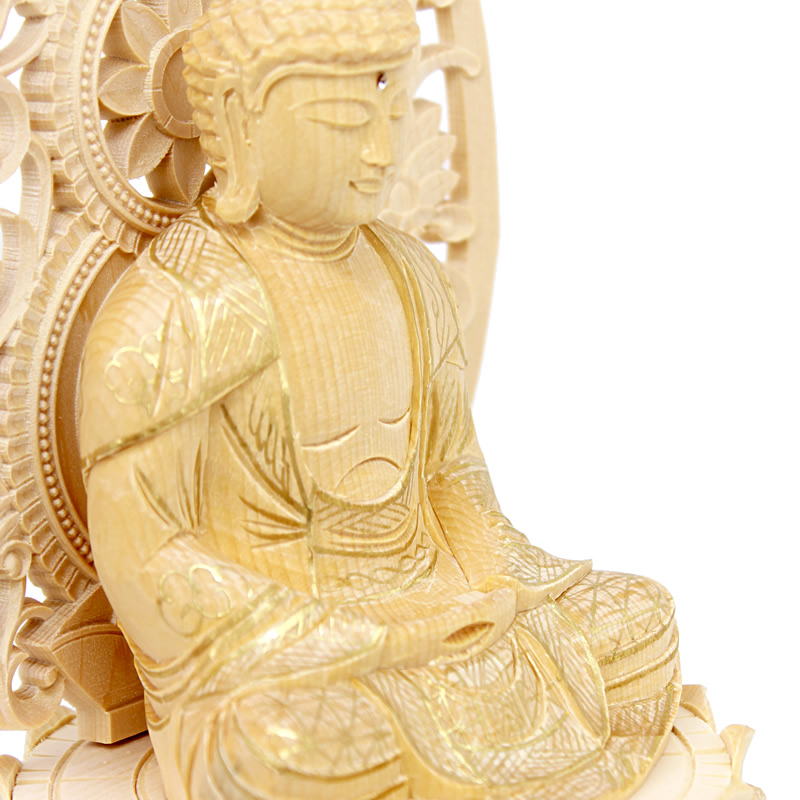 仏像・舟立弥陀（浄土宗 ご本尊）総白木＆六角台座のお仏像｜ひだまり仏壇