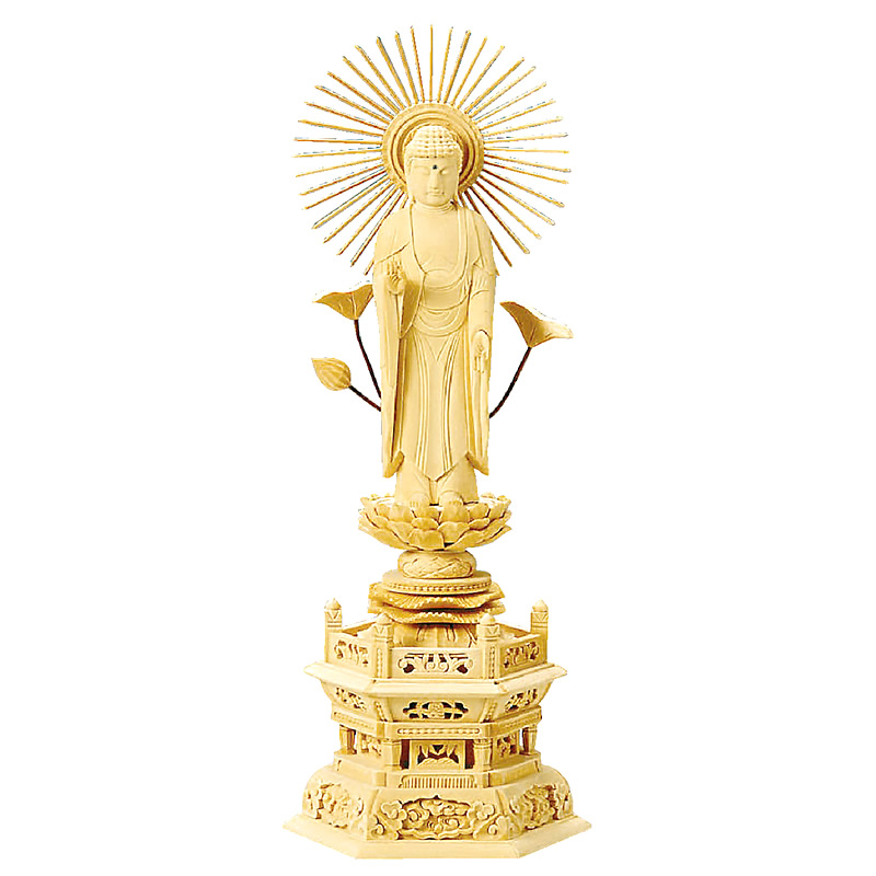 仏像・東立弥陀（真宗大谷派 ご本尊）総白木＆六角台座のお仏像