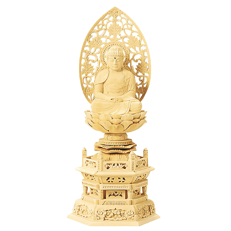 仏像・座弥陀（天台宗 ご本尊）総白木＆六角台座のお仏像｜ひだまり仏壇