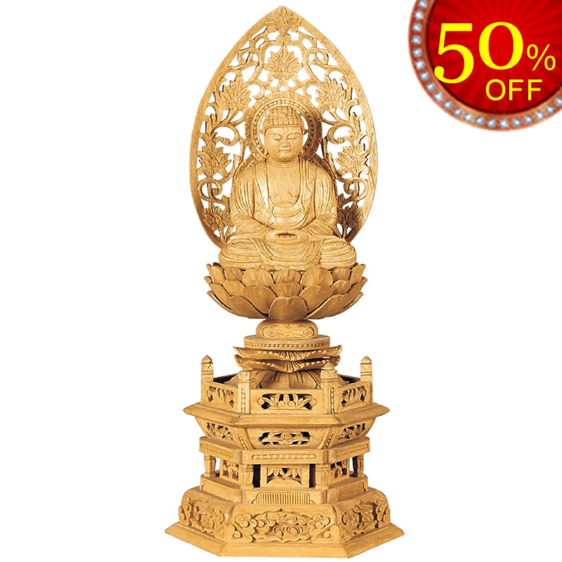 仏像・座釈迦-楠木と金泥書き仕上げの六角台座の高級仏像｜ひだまり仏壇