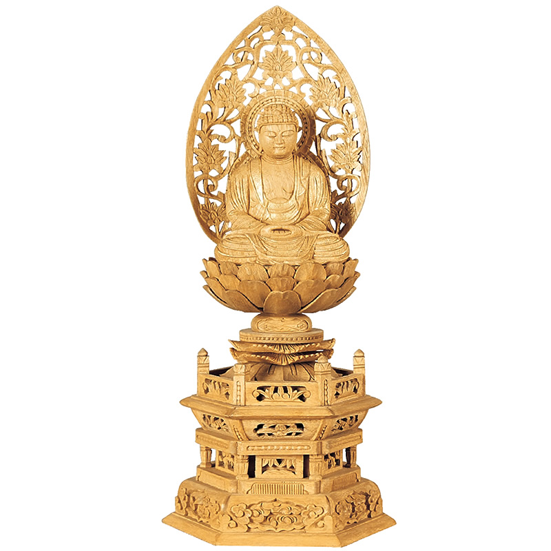 仏像・座釈迦-楠木と金泥書き仕上げの六角台座の高級仏像｜ひだまり仏壇