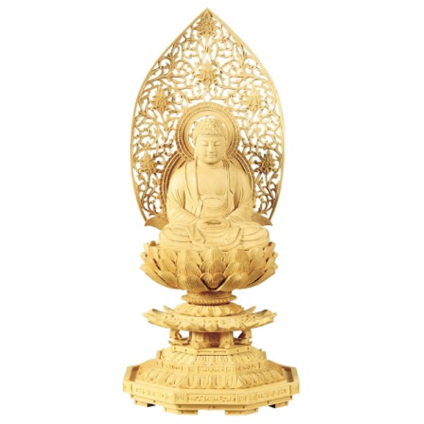柘植で作られた八角台座の座釈迦の仏像｜ひだまり仏壇